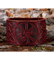   Leather Bracelet Cuff Wristband Kolovrat Symbol Slavic Sun Weel Celtic Knotwork Talisman Amulet Carving Leather